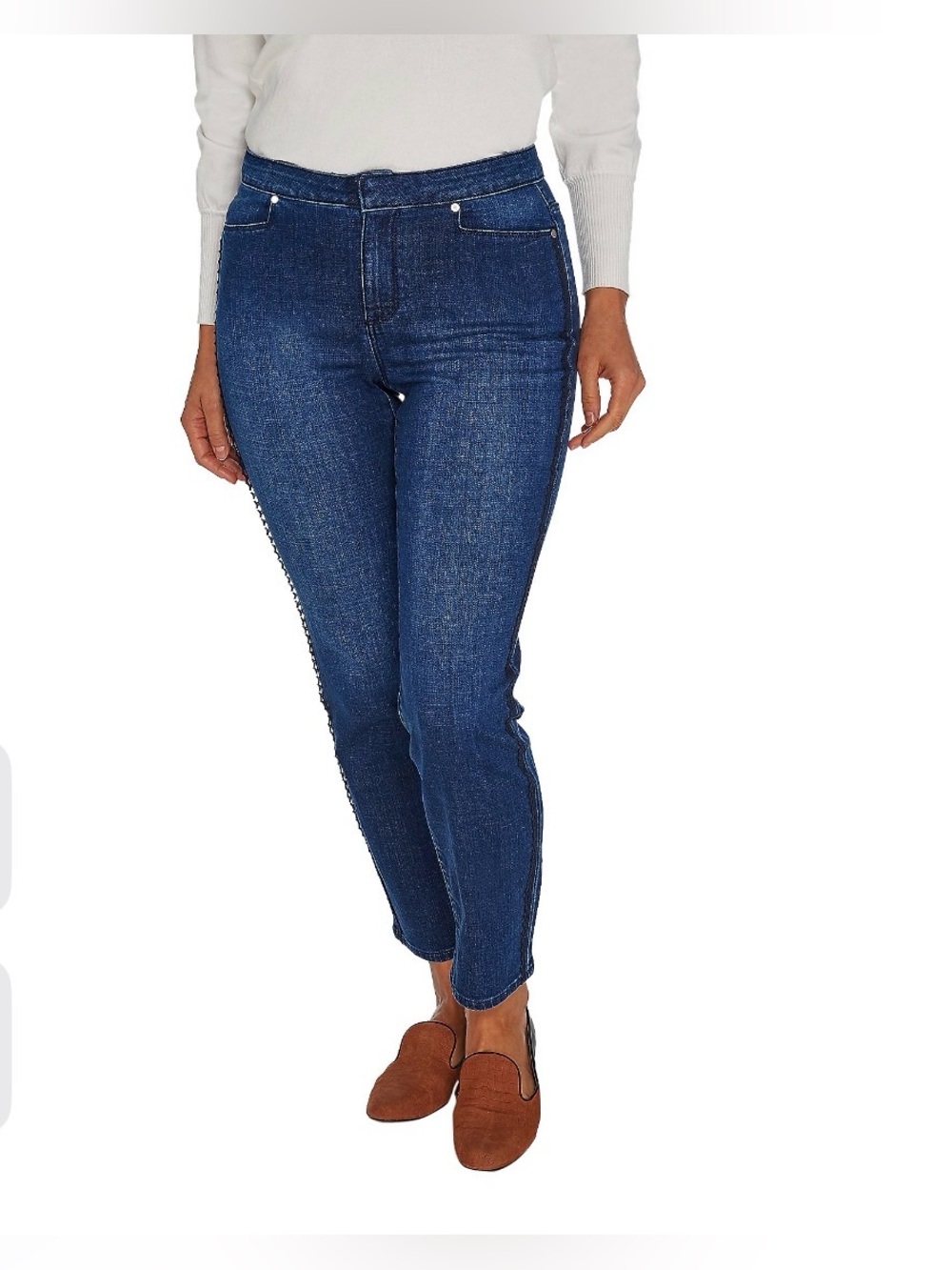 Dennis Basso Stretch Denim Straight-Leg Ankle Jeans Med Wash Sz 14 NWOT